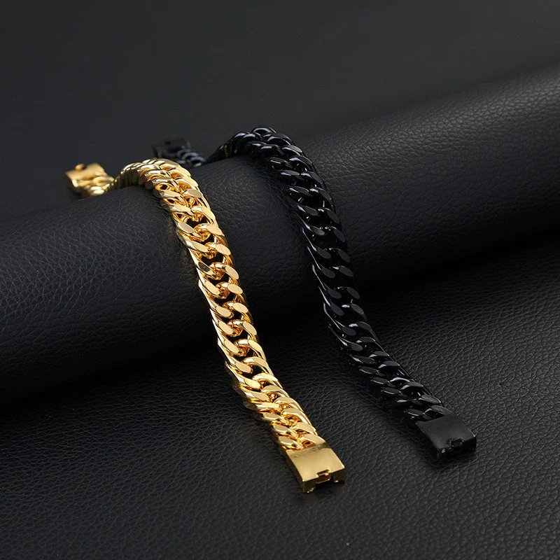 Wholesale Alloy Plated 18K Real Gold Exaggerated Rhombus Men's Electroplated Double Buckle Bracelet - Image 2