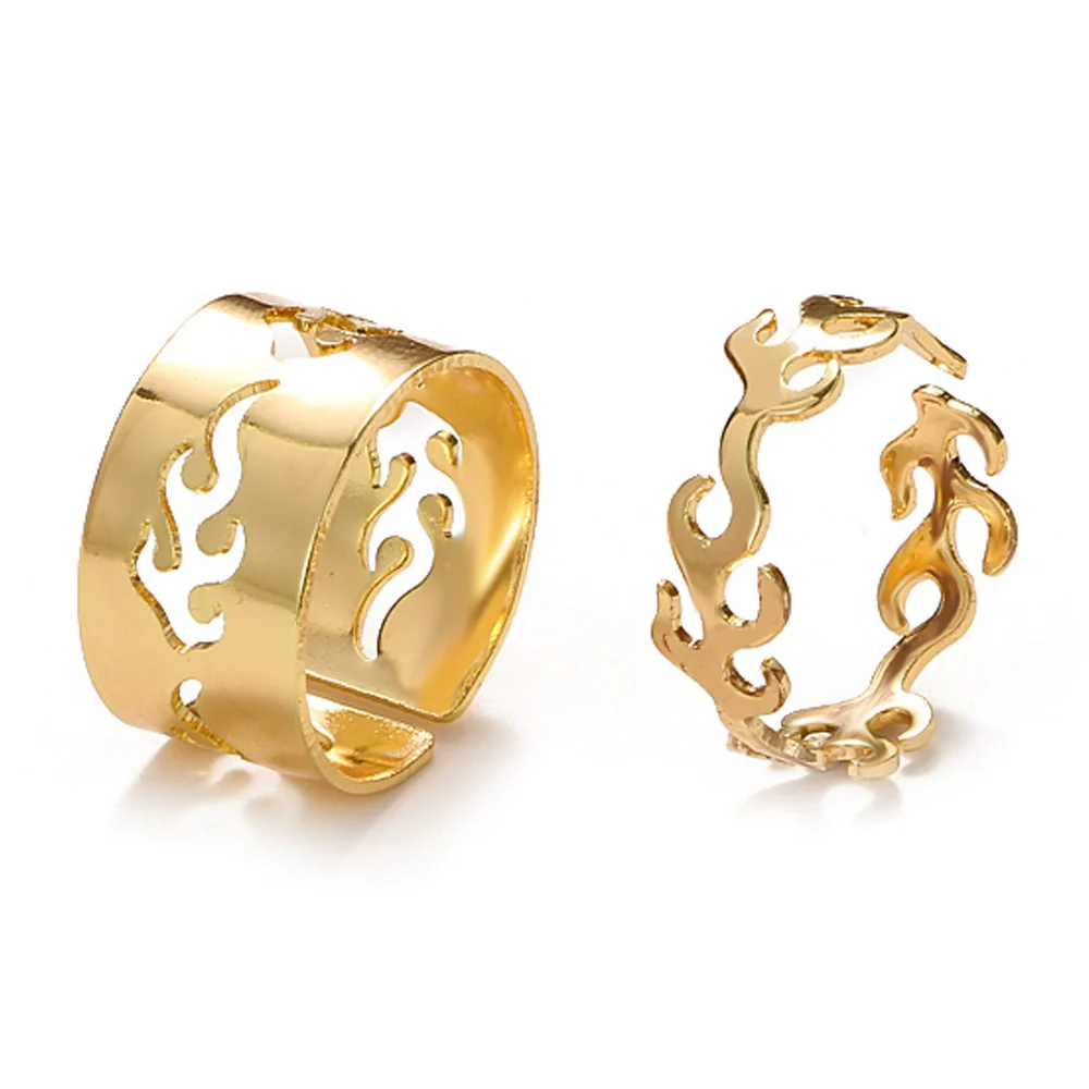 Wholesale Alloy Twocolor Gold And Silver Retro Hollow Geometric Fashion Women's Electroplated Ring Set - Image 15