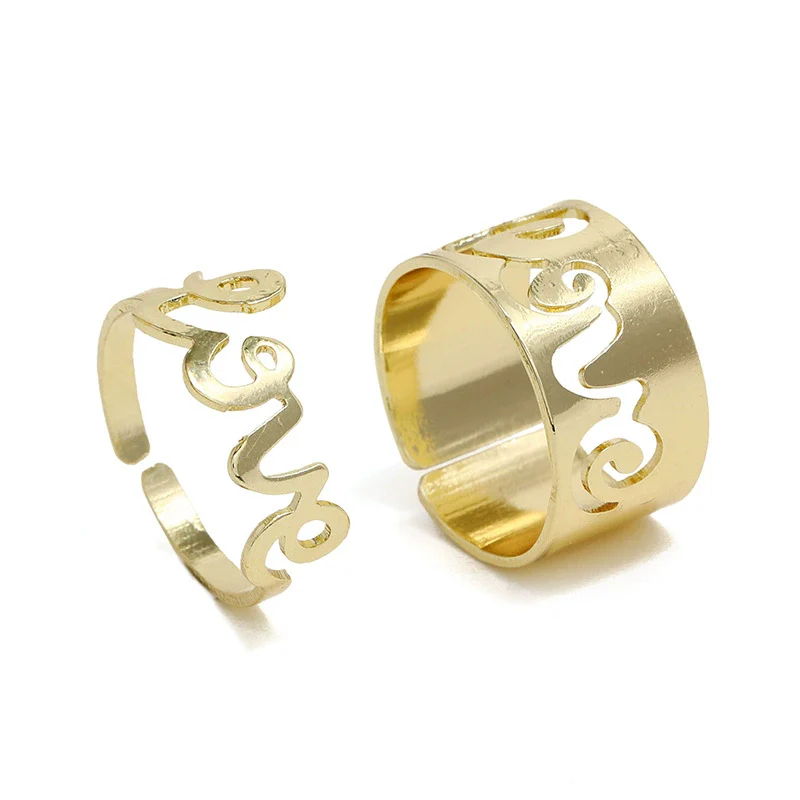 Wholesale Alloy Women's Fashion Simple Ins Niche Creative Retro Open Adjustable Letter 2Piece Set Ring With Electroplating - Image 6