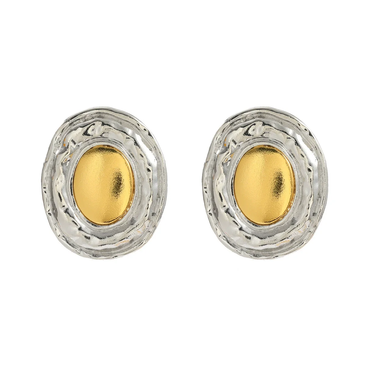 Wholesale Alloy Women's Geometric Round Electroplated Earrings In Gold And Silver Color Matching - Image 6