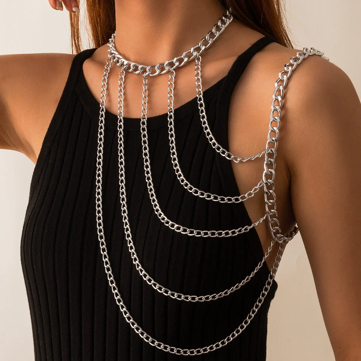 Wholesale Aluminum Geometric Ushaped Tassel Electroplated Women's Clavicle Necklace Body Chain - Image 2