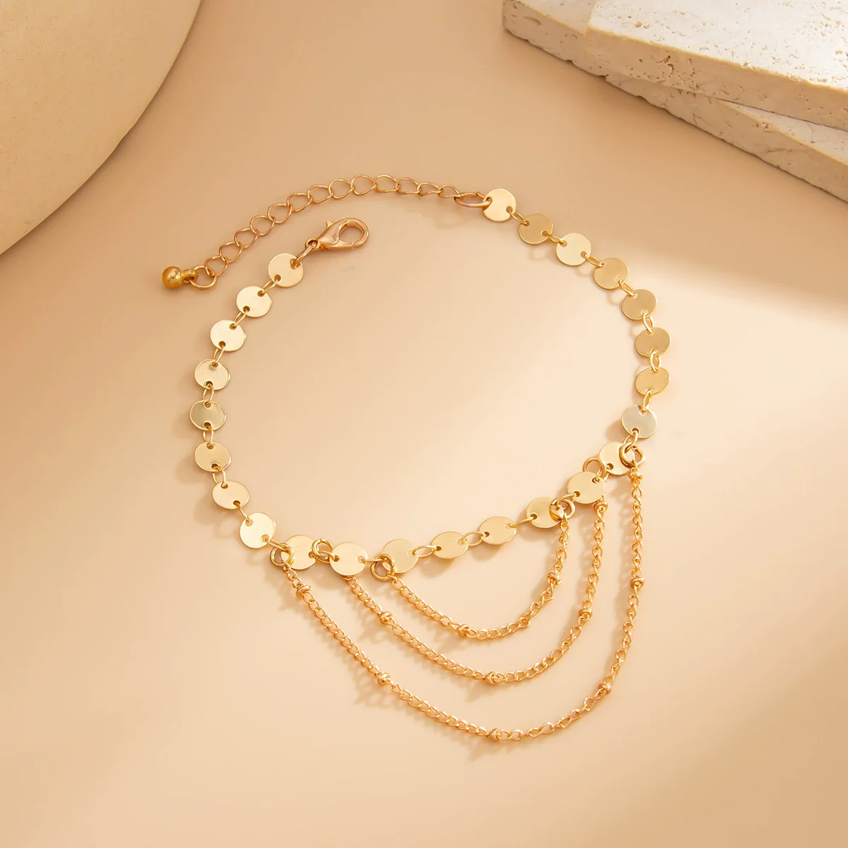 Wholesale Anklets Metal Sequin Geometric Style Tassel Chain For Women - Image 4