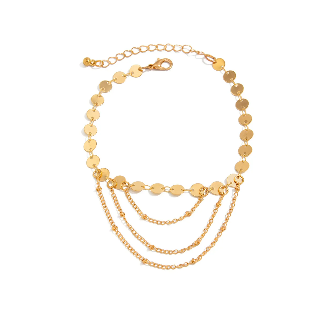 Wholesale Anklets Metal Sequin Geometric Style Tassel Chain For Women - Image 5