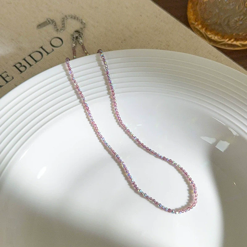 Wholesale Artificial Crystal Geometry Style Polishing Ball Chain Clavicle Necklace - Image 11