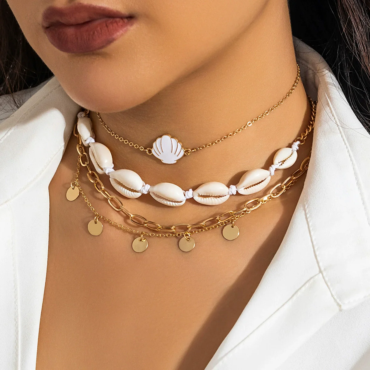 Wholesale Beaded Imitation Pearl Necklace With Starfish Shell Retro Style And Electroplating Processing - Image 2