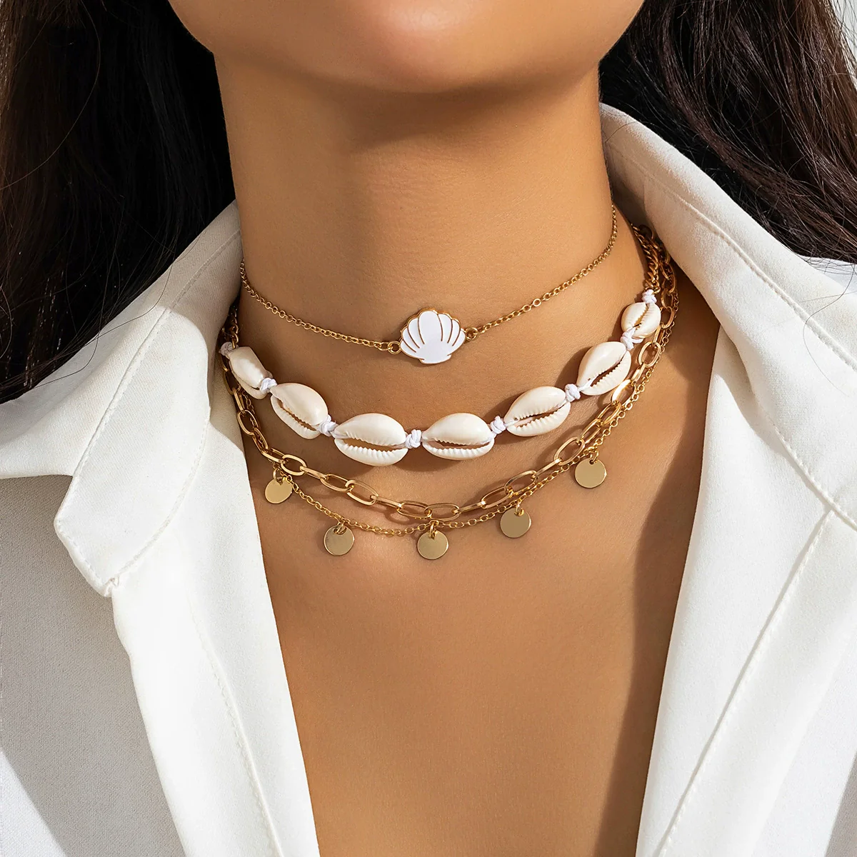 Wholesale Beaded Imitation Pearl Necklace With Starfish Shell Retro Style And Electroplating Processing - Image 7