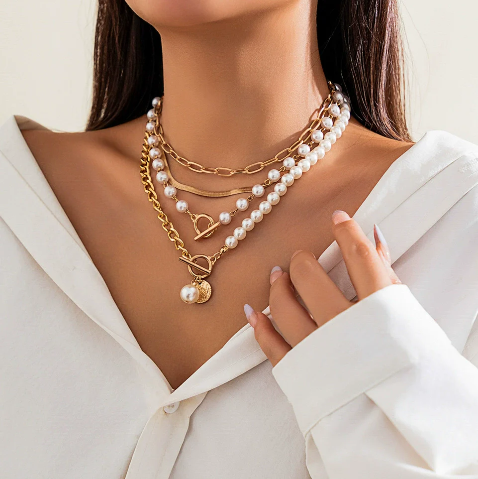 Wholesale Beaded Imitation Pearl Necklace With Starfish Shell Retro Style And Electroplating Processing - Image 9