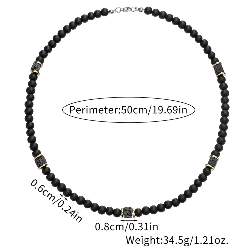 Wholesale Beaded Necklace Handmade Black Matte Volcanic Stone And Organic Glass Geometric Style Unisex - Image 3