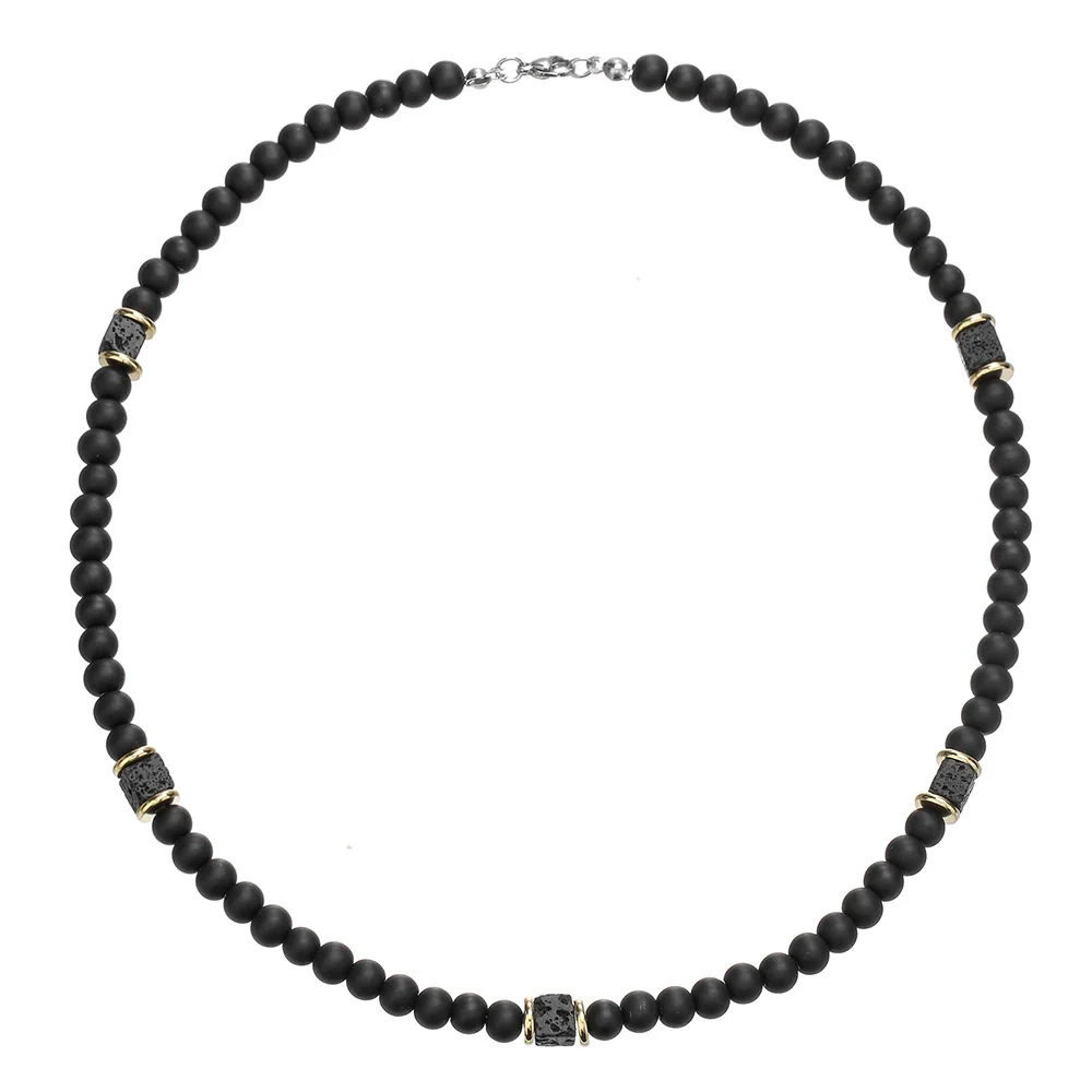 Wholesale Beaded Necklace Handmade Black Matte Volcanic Stone And Organic Glass Geometric Style Unisex - Image 5