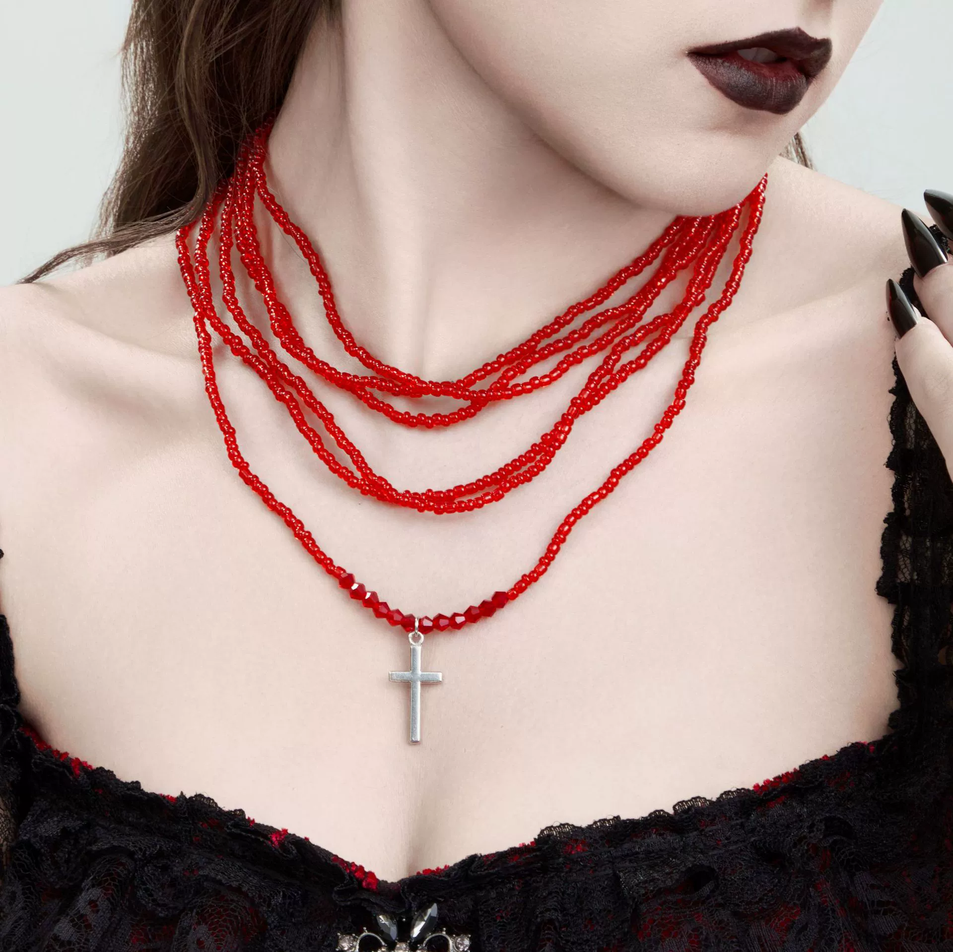 Wholesale Beaded Necklace Plastic Resin Alloy Dark Gothic Geometric Handmade Pendant