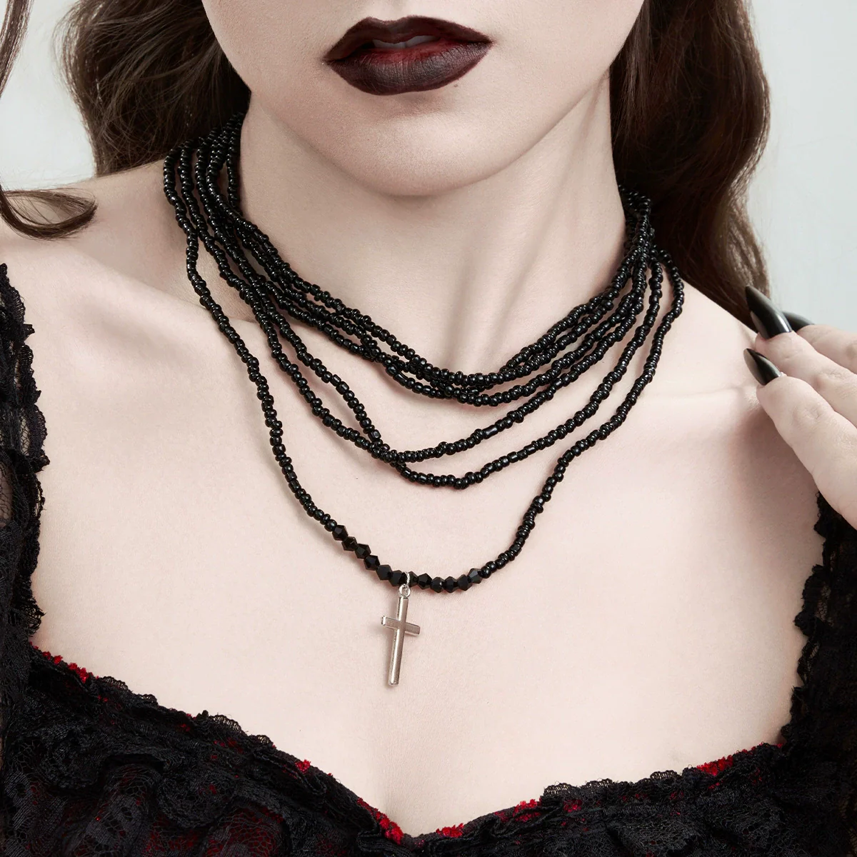 Wholesale Beaded Necklace Plastic Resin Alloy Dark Gothic Geometric Handmade Pendant - Image 6