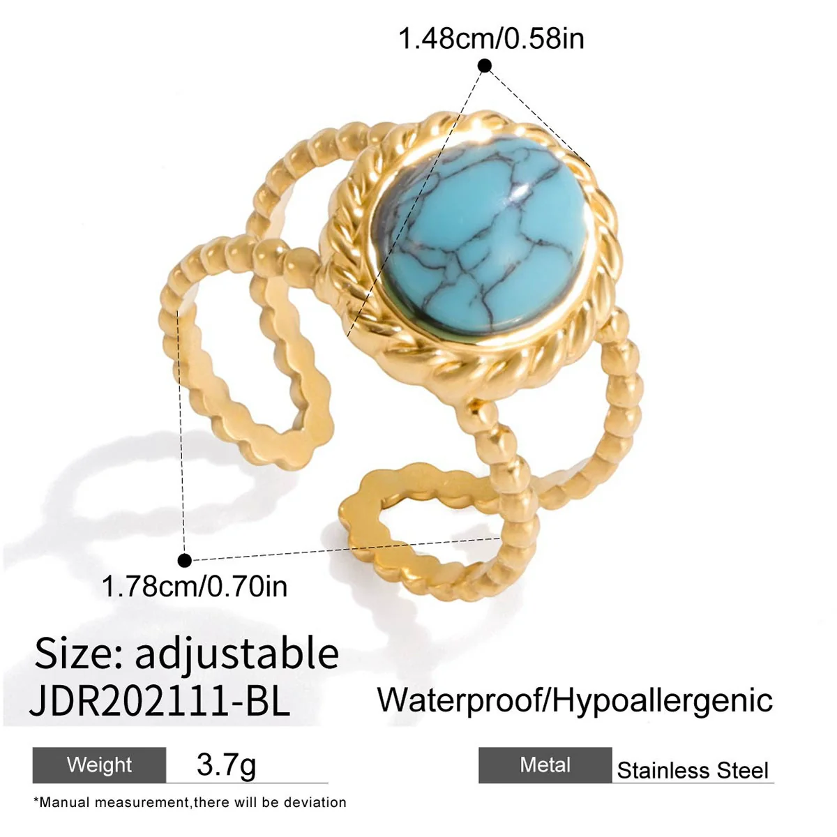 Wholesale Blue Turquoise Stainless Steel Geometric Hand Jewelry For Women Electroplated Design Minimalist Style - Image 12