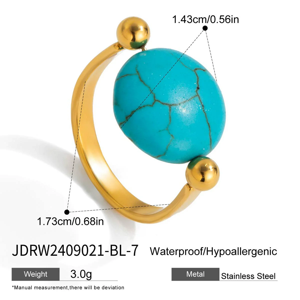 Wholesale Blue Turquoise Stainless Steel Geometric Hand Jewelry For Women Electroplated Design Minimalist Style - Image 6