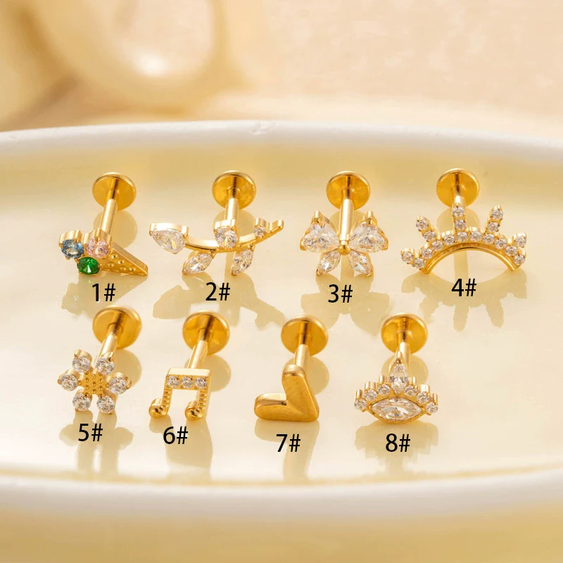 Wholesale Body Jewelry Titanium Alloy Electroplated Heart Shape Microinlaid Zircon Cartilage Puncture Ear Bone Nail Lip Nail For Women - Image 2