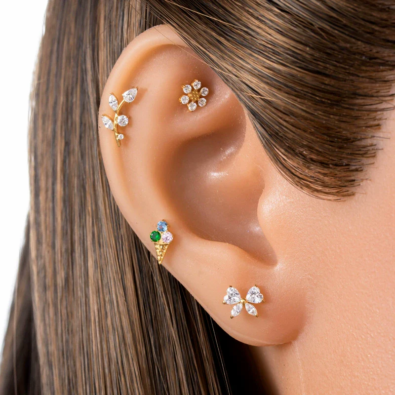 Wholesale Body Jewelry Titanium Alloy Electroplated Heart Shape Microinlaid Zircon Cartilage Puncture Ear Bone Nail Lip Nail For Women - Image 3
