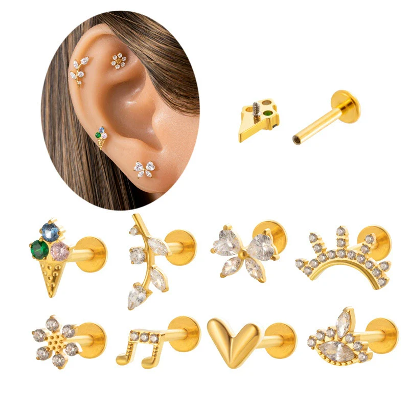Wholesale Body Jewelry Titanium Alloy Electroplated Heart Shape Microinlaid Zircon Cartilage Puncture Ear Bone Nail Lip Nail For Women - Image 4