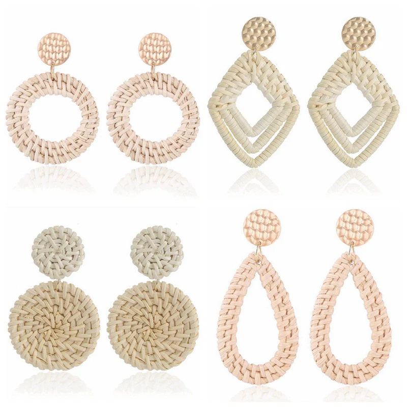 Wholesale Bohemian Wood Rattan Earrings Set With Geometric Pattern And Electroplating - Image 25