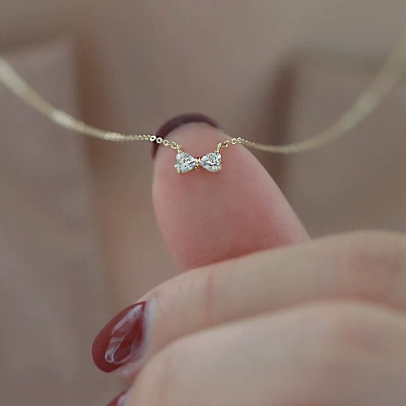 Wholesale Bow Heartshaped S925 Sterling Silver Necklace With Diamond Design - Image 4