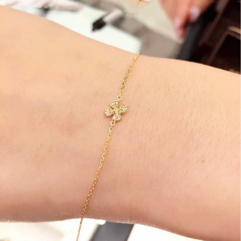 Wholesale Bracelet 925 Sterling Silver 14K Gold Plated Fourleaf Clover Pattern - Image 6