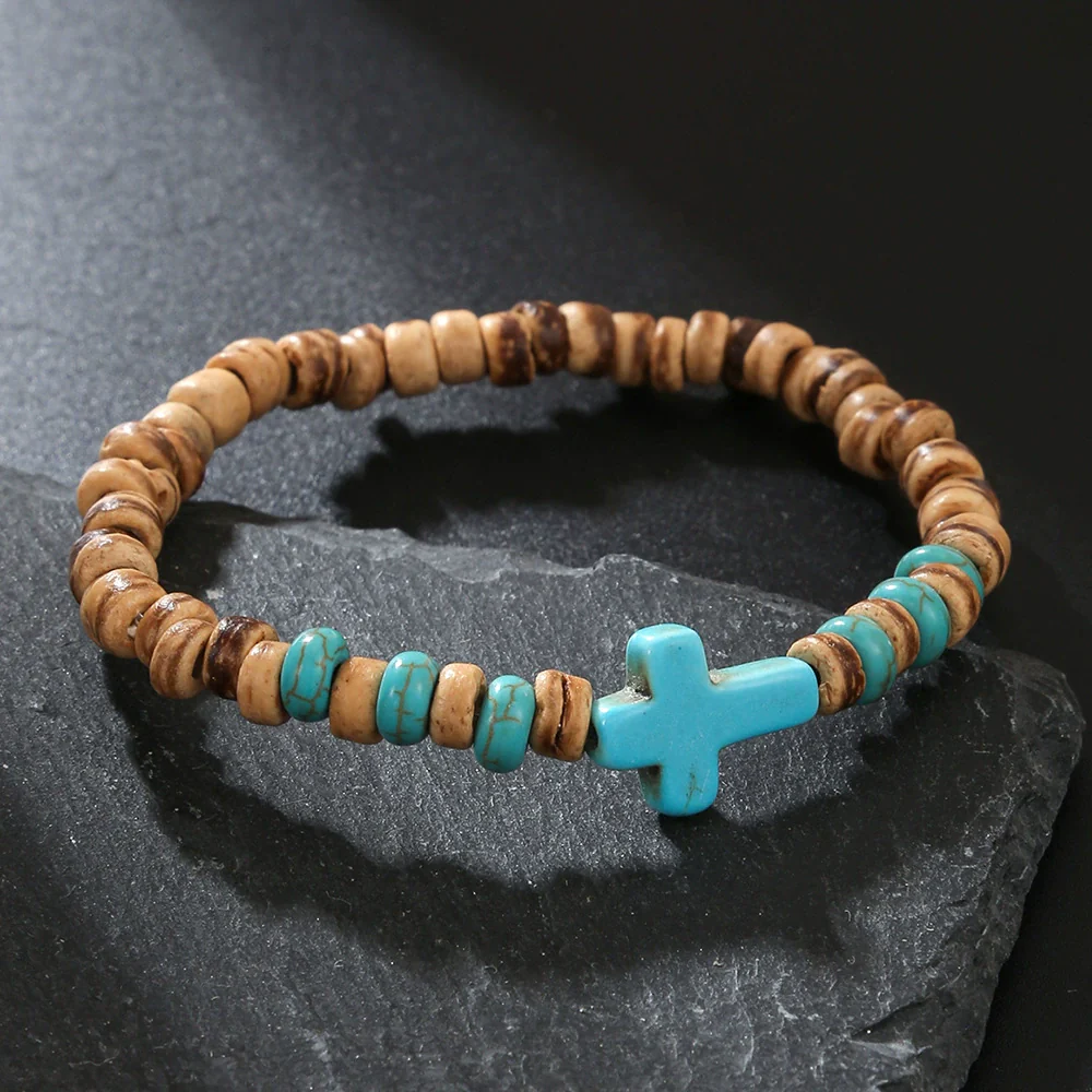 Wholesale Bracelet Coconut Shell Wood Slice Turquoise Geometric Handmade - Image 3