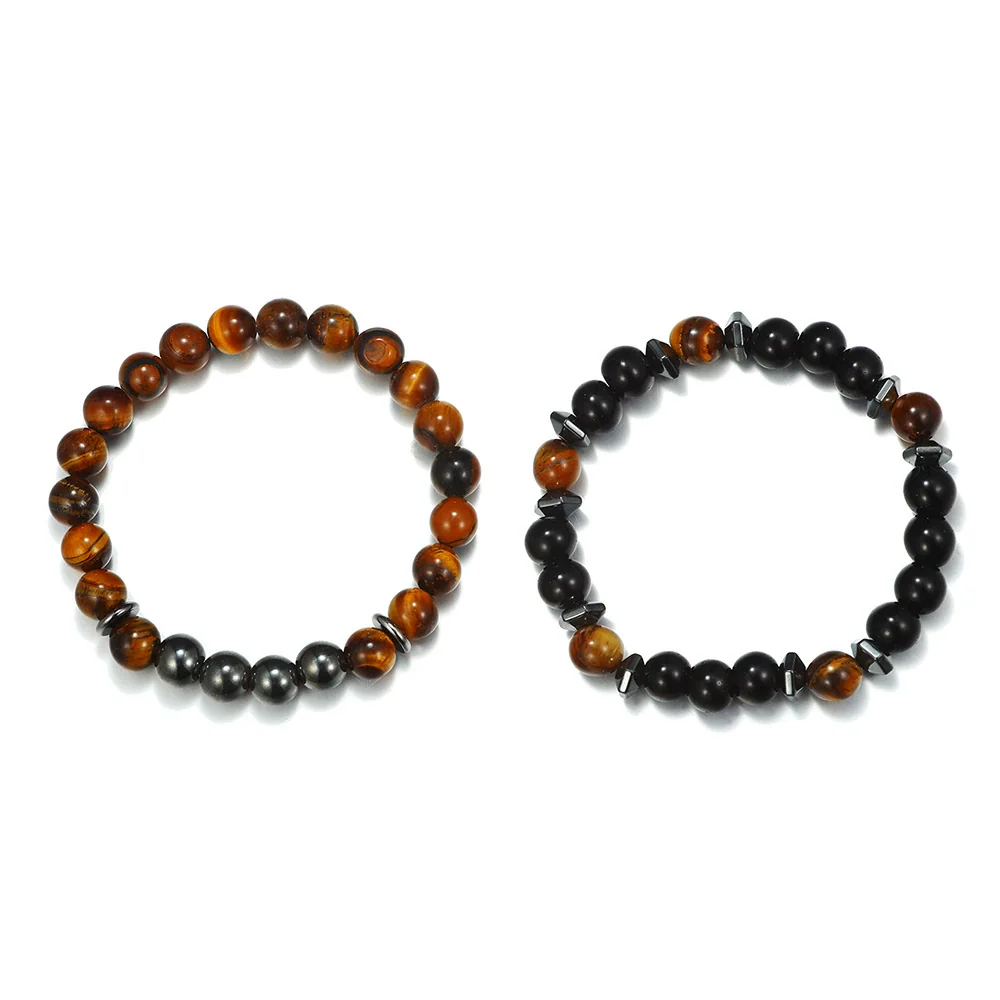 Wholesale Bracelet Set Volcanic Stone Black Matte Wood Bead Black Gallstone Geometric Handmade Unisex Hiphop Style - Image 12