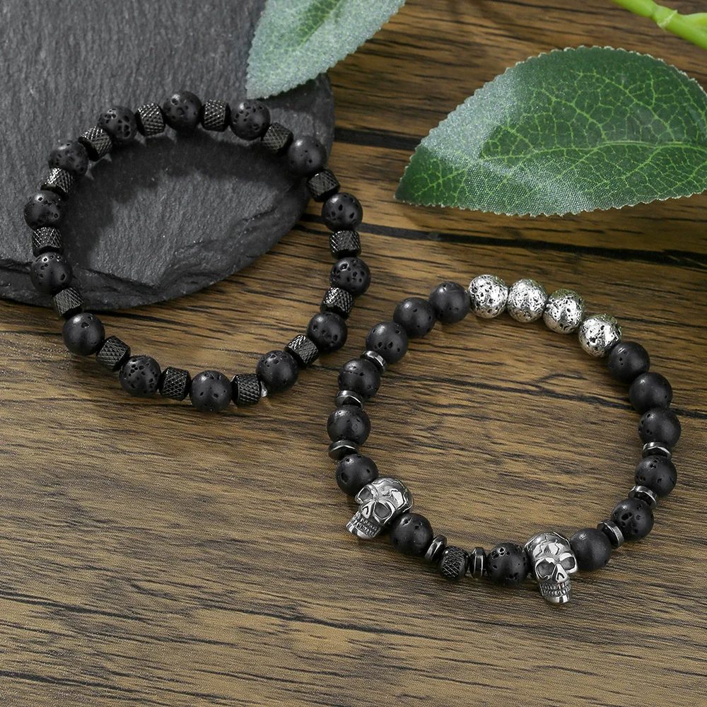 Wholesale Bracelet Stainless Steel Volcanic Stone Black Gallstone Geometric Handmade Hiphop Internet Celebrity Style Unisex - Image 2
