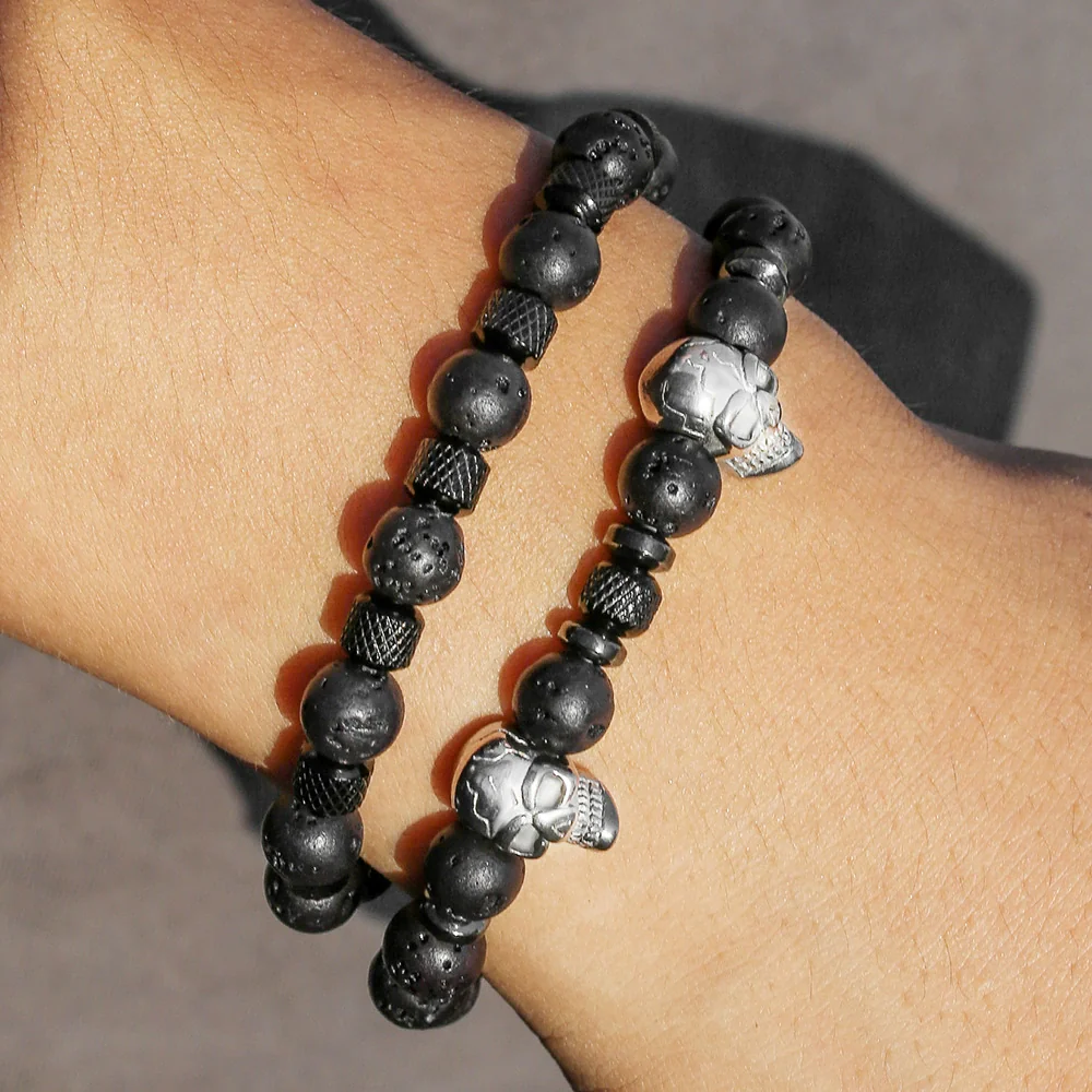 Wholesale Bracelet Stainless Steel Volcanic Stone Black Gallstone Geometric Handmade Hiphop Internet Celebrity Style Unisex - Image 3