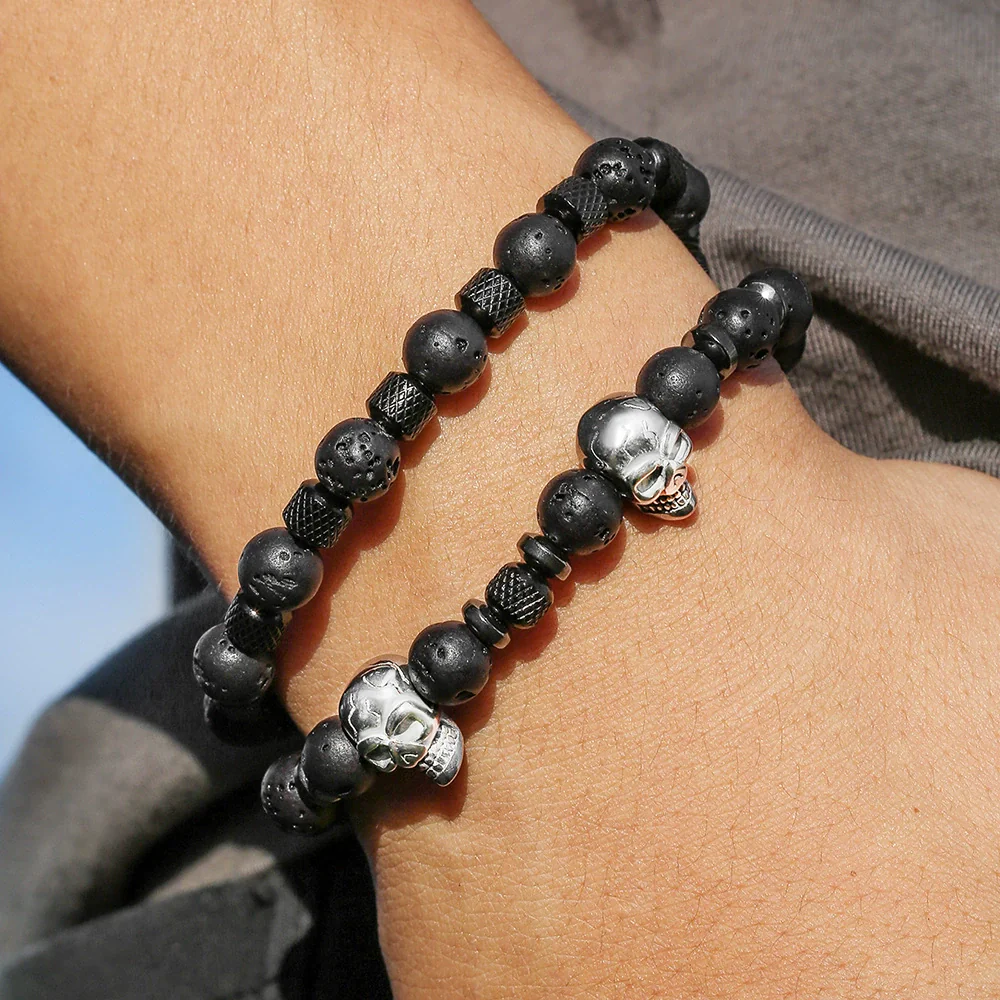 Wholesale Bracelet Stainless Steel Volcanic Stone Black Gallstone Geometric Handmade Hiphop Internet Celebrity Style Unisex - Image 4