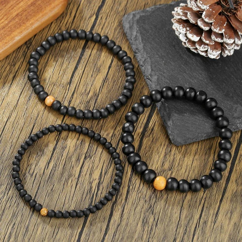 Wholesale Bracelet Wooden Bead Retro Style Multilayered Round Geometric Handmade Unisex - Image 3