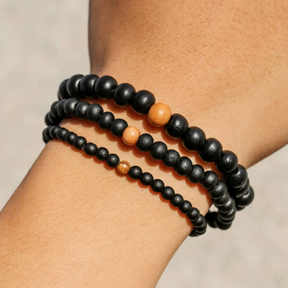 Wholesale Bracelet Wooden Bead Retro Style Multilayered Round Geometric Handmade Unisex - Image 4