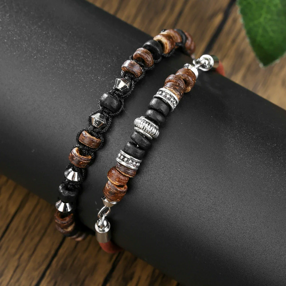 Wholesale Bracelet Wooden Coconut Shell Leather Geometric Handmade Unisex - Image 4