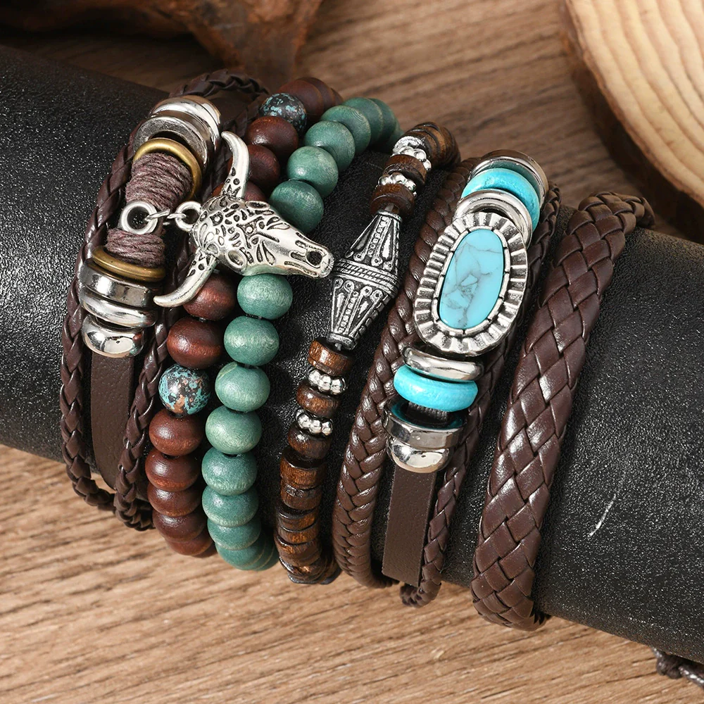 Wholesale Bracelet Zinc Alloy Wood Beads Vintage Style Hand Knitted Leaves Pattern Unisex - Image 2