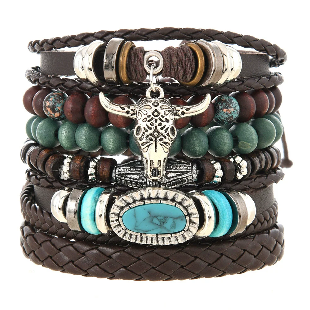 Wholesale Bracelet Zinc Alloy Wood Beads Vintage Style Hand Knitted Leaves Pattern Unisex - Image 6