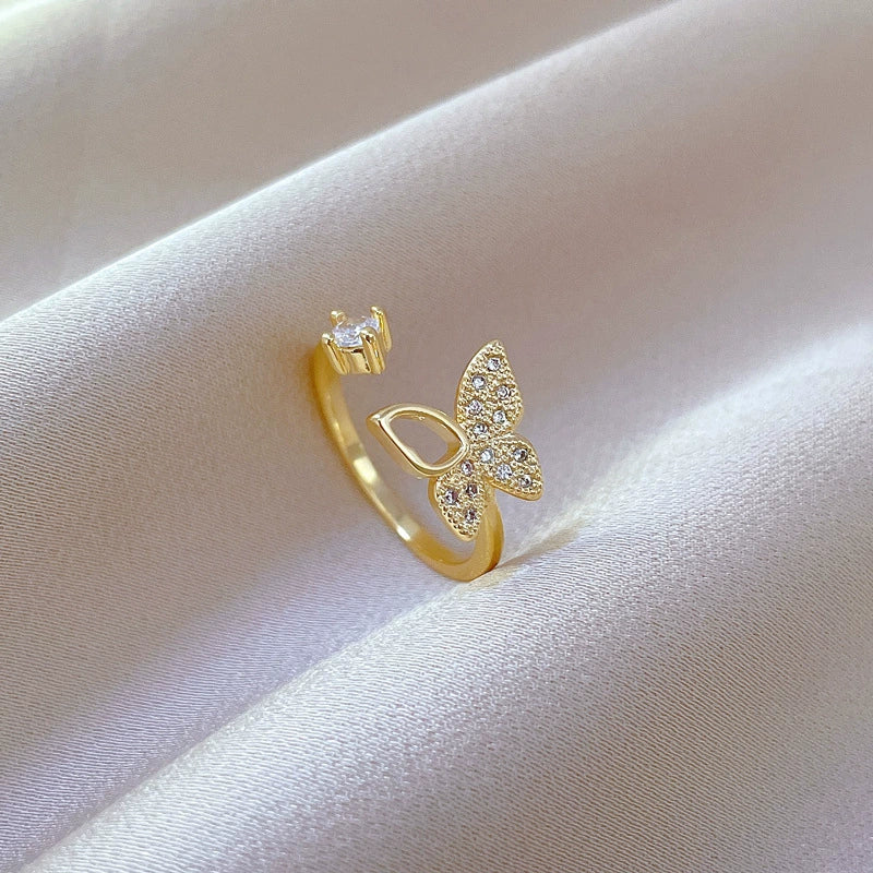 Wholesale Brass Cartoon Crown Style Hollow Butterfly Full Diamond Opening Adjustable Electroplated Women's Ring Bracelet - Image 5