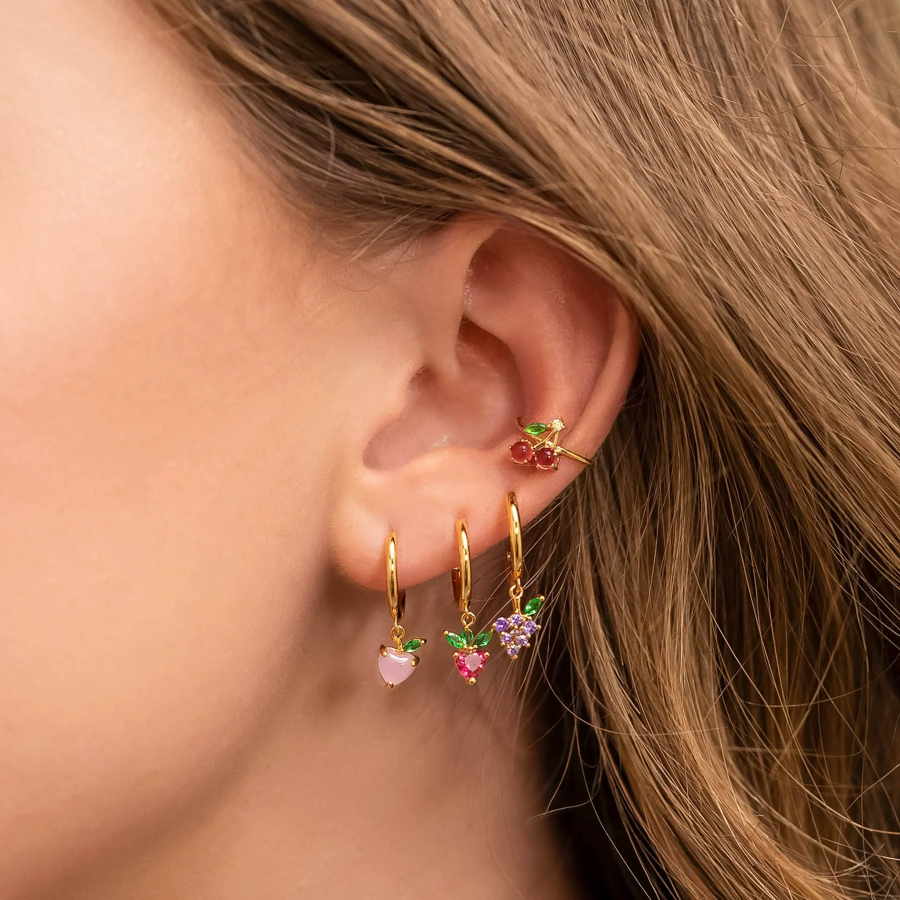 Wholesale Brass Fruit Pattern Electroplated Women's Zirconium Earrings Set - Image 3