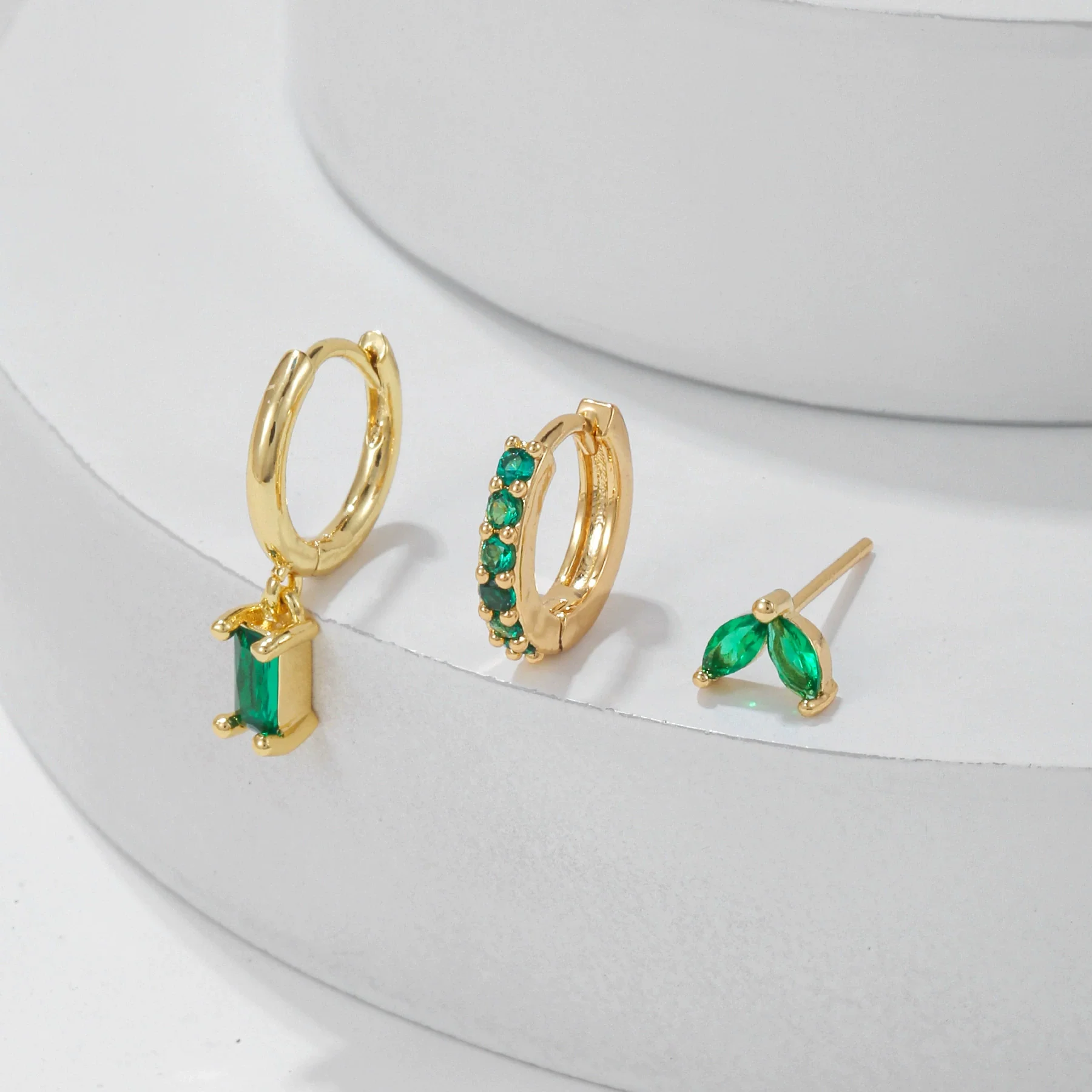 Wholesale Brass Goldplated Rectangular Geometric Micropaved Inlaid Zircon Women's Earrings Set - Image 3