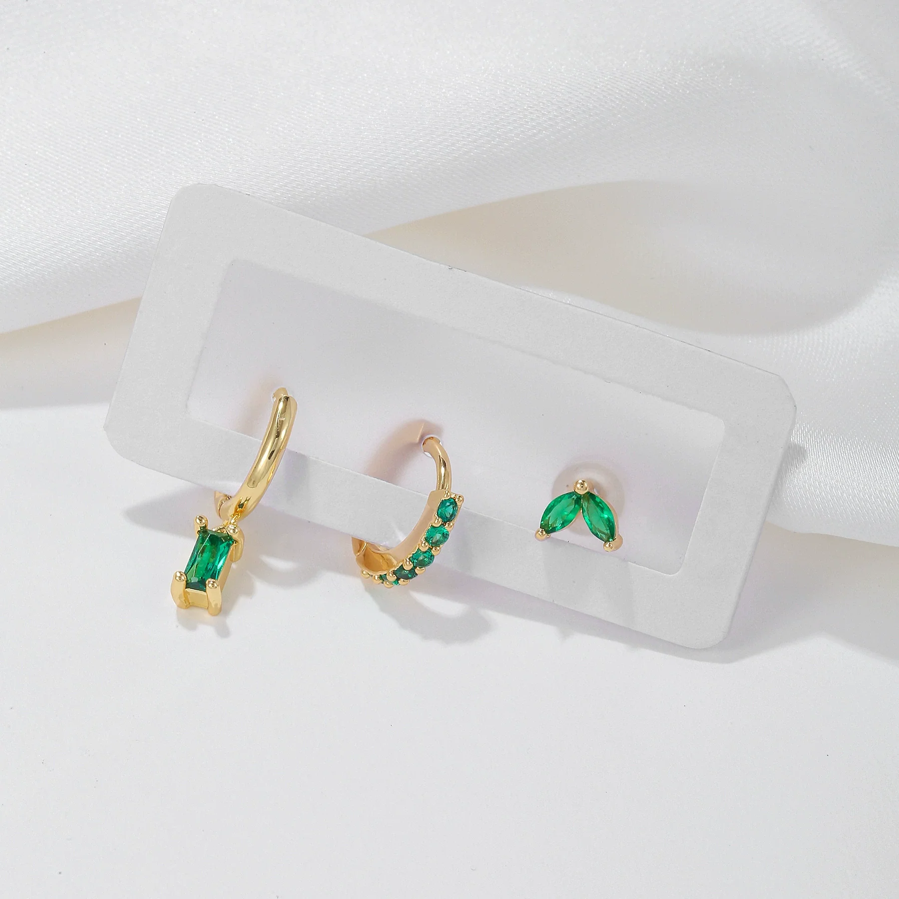 Wholesale Brass Goldplated Rectangular Geometric Micropaved Inlaid Zircon Women's Earrings Set - Image 4