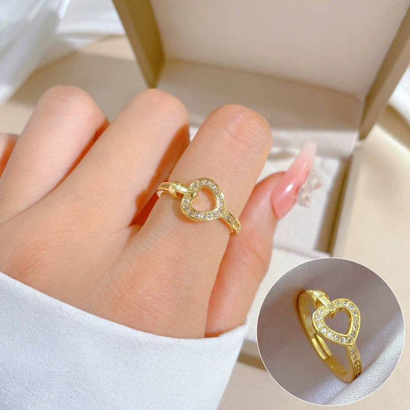 Wholesale Brass Love Heart Crown Cartoon Style Electroplated Ring And Bracelet For Women