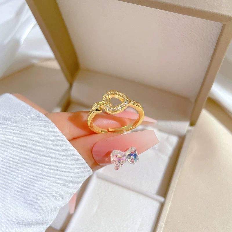 Wholesale Brass Love Heart Crown Cartoon Style Electroplated Ring And Bracelet For Women - Image 2