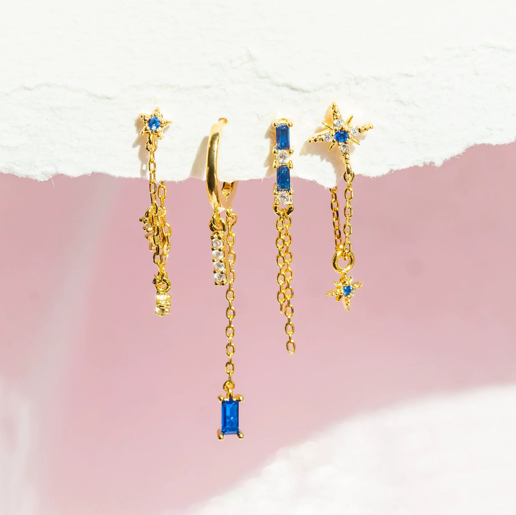 Wholesale Brass Star Element Zircon Earrings Four Piece Set Fashion Style - Image 3