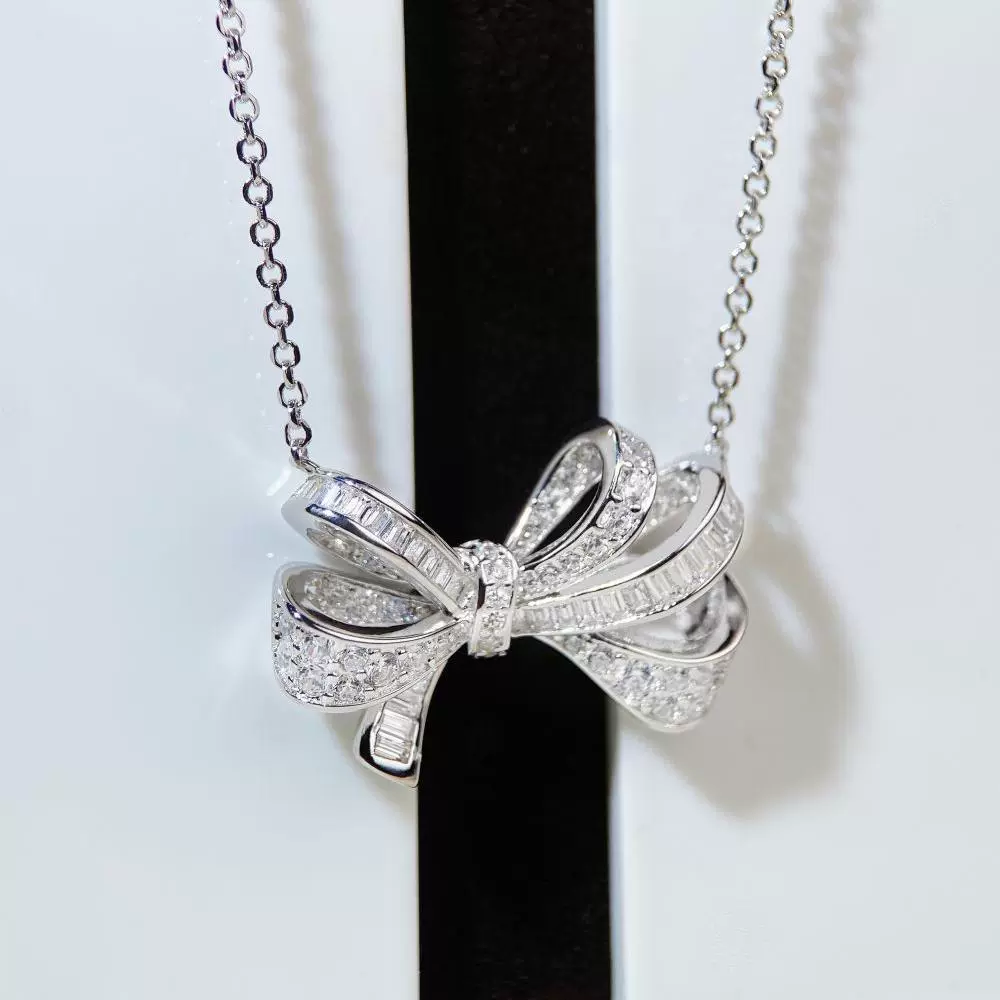 Wholesale Butterfly Bow Sterling Silver Necklace With Electroplating Ochain Pendant For Women - Image 3