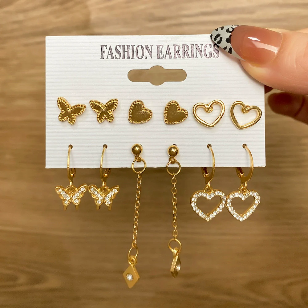 Wholesale Butterfly Earrings Set Mixed Material Alloy Geometric Design - Image 12