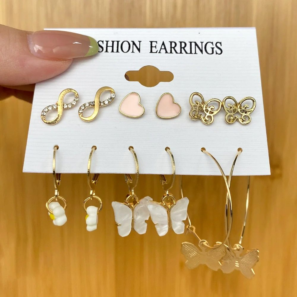 Wholesale Butterfly Earrings Set Mixed Material Alloy Geometric Design - Image 14