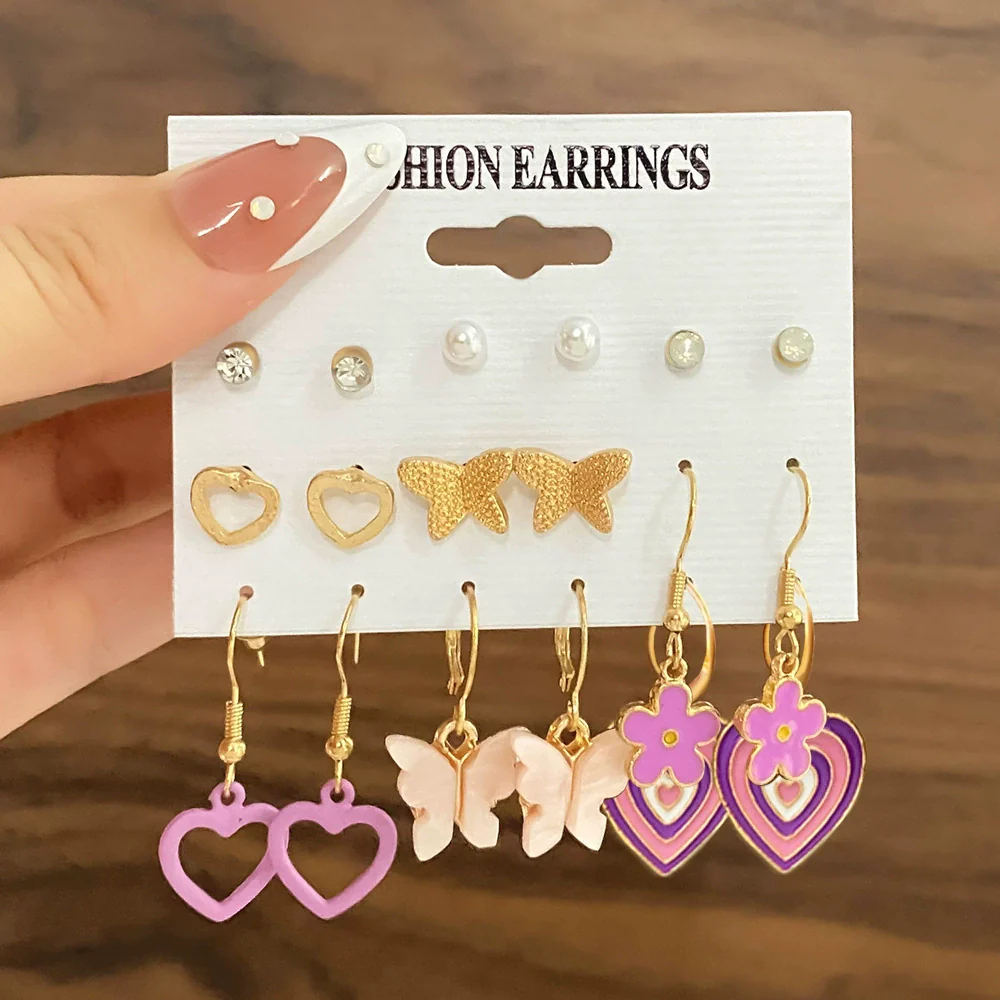 Wholesale Butterfly Earrings Set Mixed Material Alloy Geometric Design - Image 15