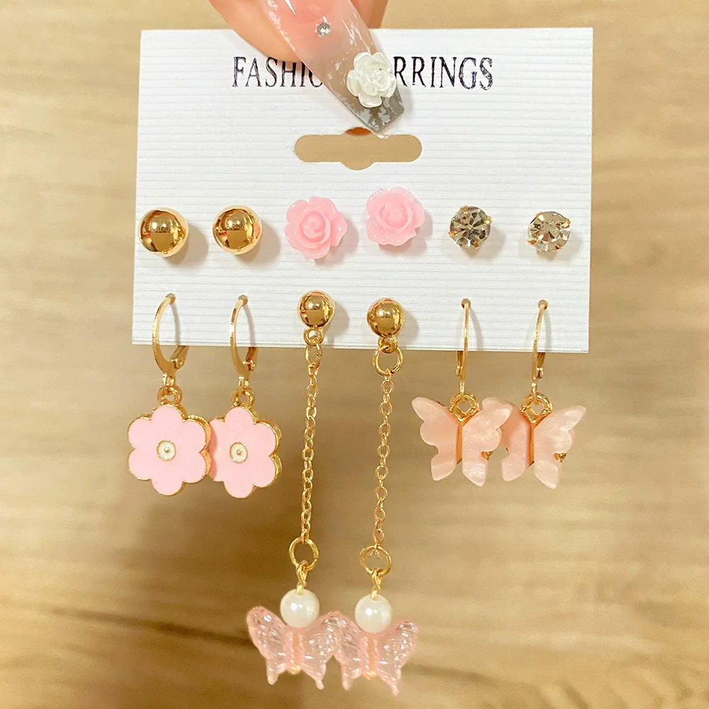 Wholesale Butterfly Earrings Set Mixed Material Alloy Geometric Design - Image 3