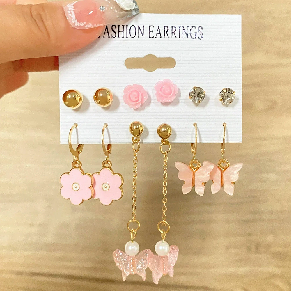 Wholesale Butterfly Earrings Set Mixed Material Alloy Geometric Design - Image 7