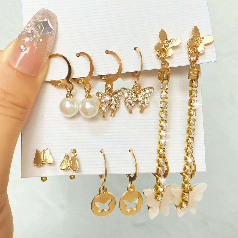 Wholesale Butterfly Earrings Set Mixed Material Alloy Geometric Design - Image 9