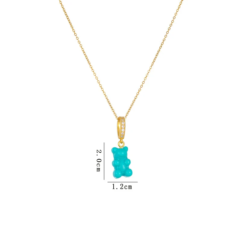 Wholesale Candy Bear Necklace Mixed Gem Inlay Copper Electroplated Sweet Animal Zodiac Style Unisex Cross Chain Accessory - Image 6