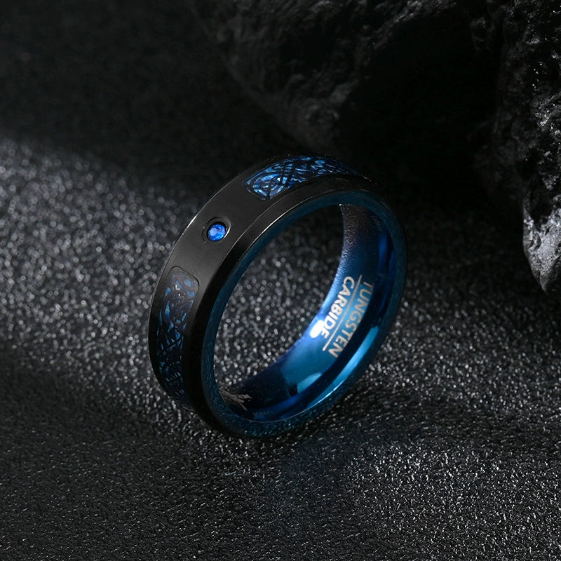 Wholesale Carbon Fiber Metal Jewelry Half Ring With Oil Drop Inlaid Zircon Dragon And Constellation Pattern Retro Style Unisex And Men's Ring - Image 3