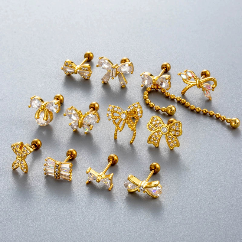 Wholesale Cartilage Puncture Ear Bone Nail Fashion Allmatch Copper Zirconium Bow Stainless Steel Rod For Women - Image 3